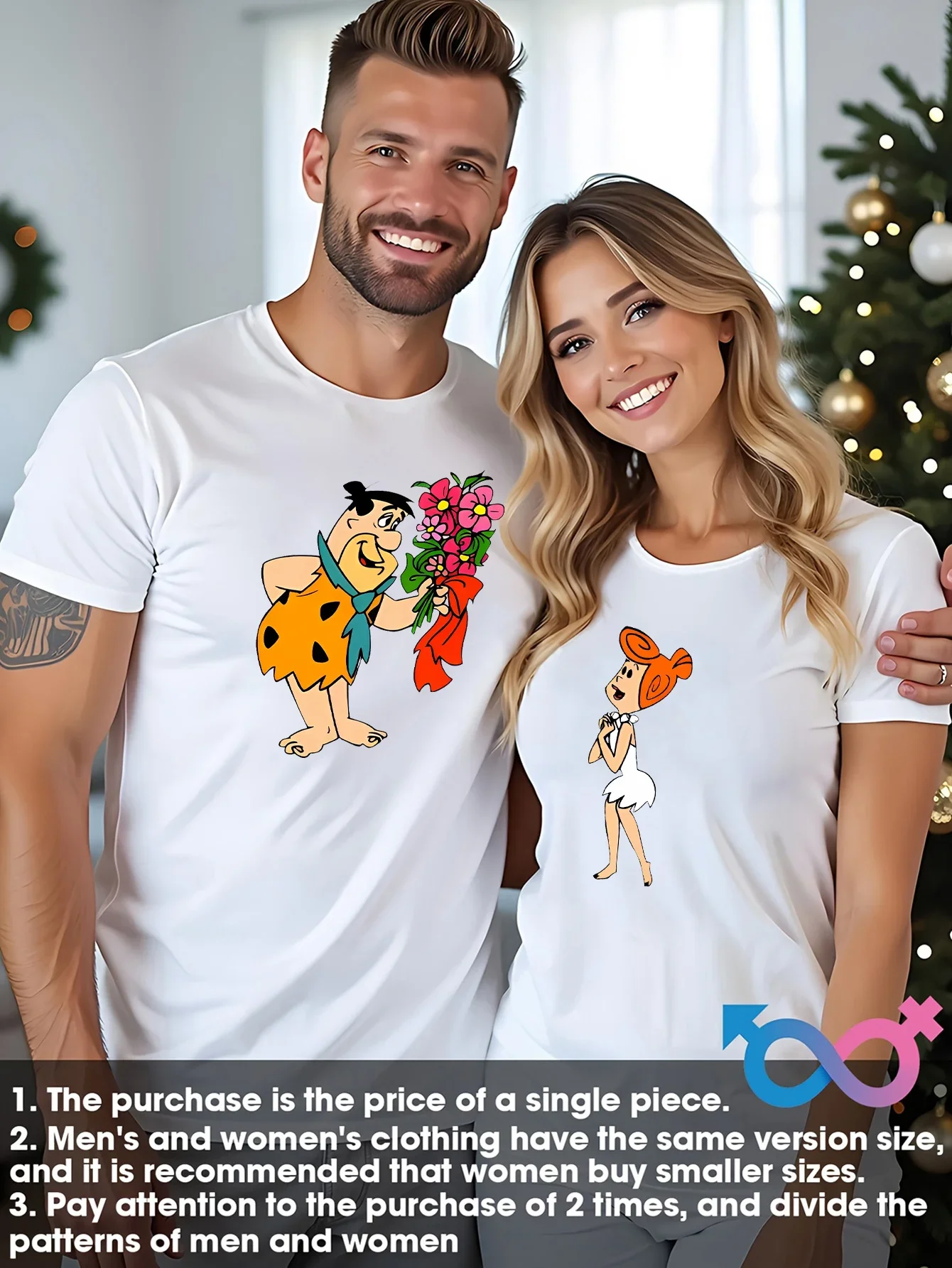 

Valentine's Day Cartoon Pattern T-Shirts for Couple Available in Multiple Colors and Sizes S to XXXL Sold Individually