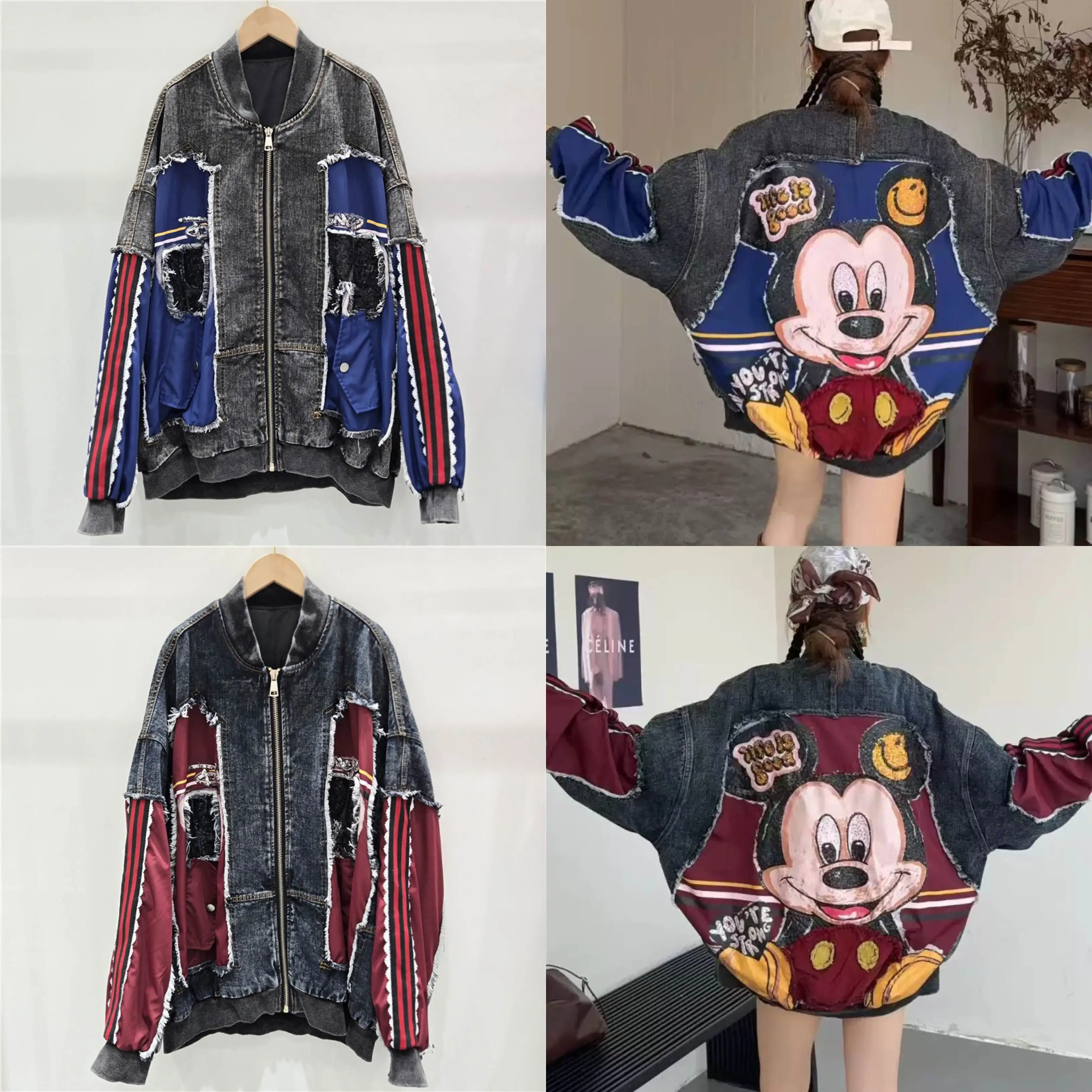 

Европейский и американский модный бренд тяжелой промышленности, джинсовая куртка с вышитым мультяшным рисунком, свободная и повседневная