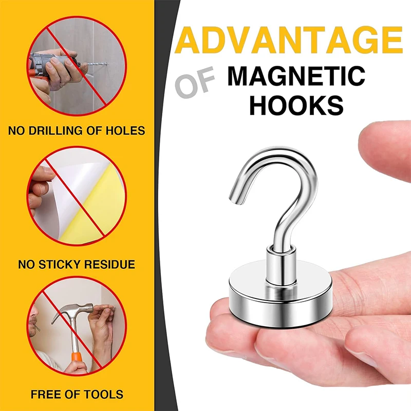 Super Stronger Neodymium Magnetic Hooks,Heavy Duty Hooks, Rare Earth Magnetic Hooks for Fridge,DIY,Home Kitchen