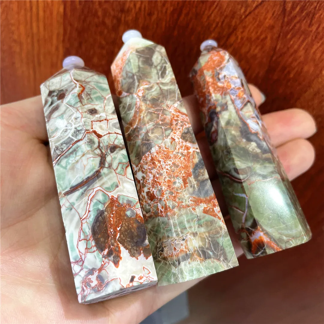 2pc Crystal Natural Scenery Money Agate Landscape Texture Stone HEALING Reiki Wand Mineral Quartz Points Aesthetic Room Decor