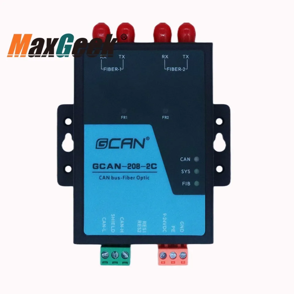 Maxgeek GCAN-208-2C-F Single-Mode Dual-Core Fiber Optic to CAN Bus Module 9-36VDC CAN Fiber Optic Repeater Adapter