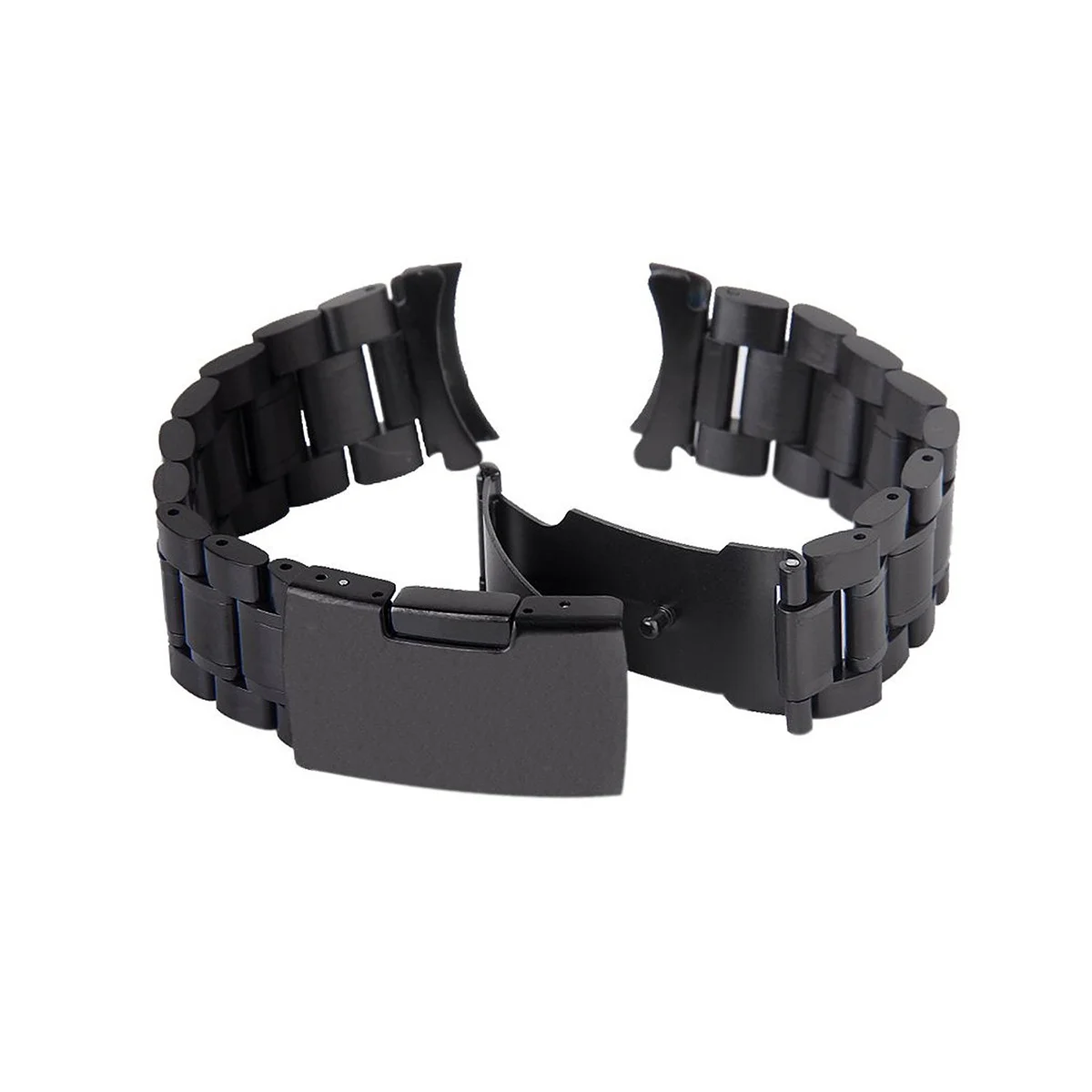 

20mm Stainless Steel Solid Links Bracelet Watch Band Strap Curved End with 2pcs Watch Spring Bars (Black)