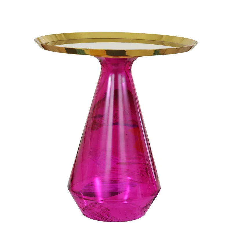 Tempered glass coffee table, modern simple small apartment color round edge table