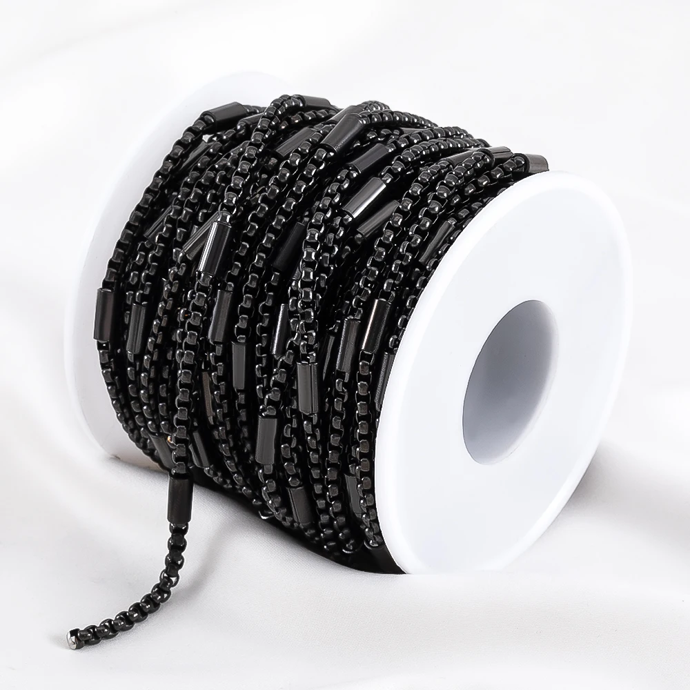 2 متر 1 متر 0.5 متر الهيب هوب الأسود PVD صندوق من الفولاذ المقاوم للصدأ أنبوب كابل مطرز سلاسل DIY الرجال قلادة صنع المجوهرات سوار لوازم السائبة