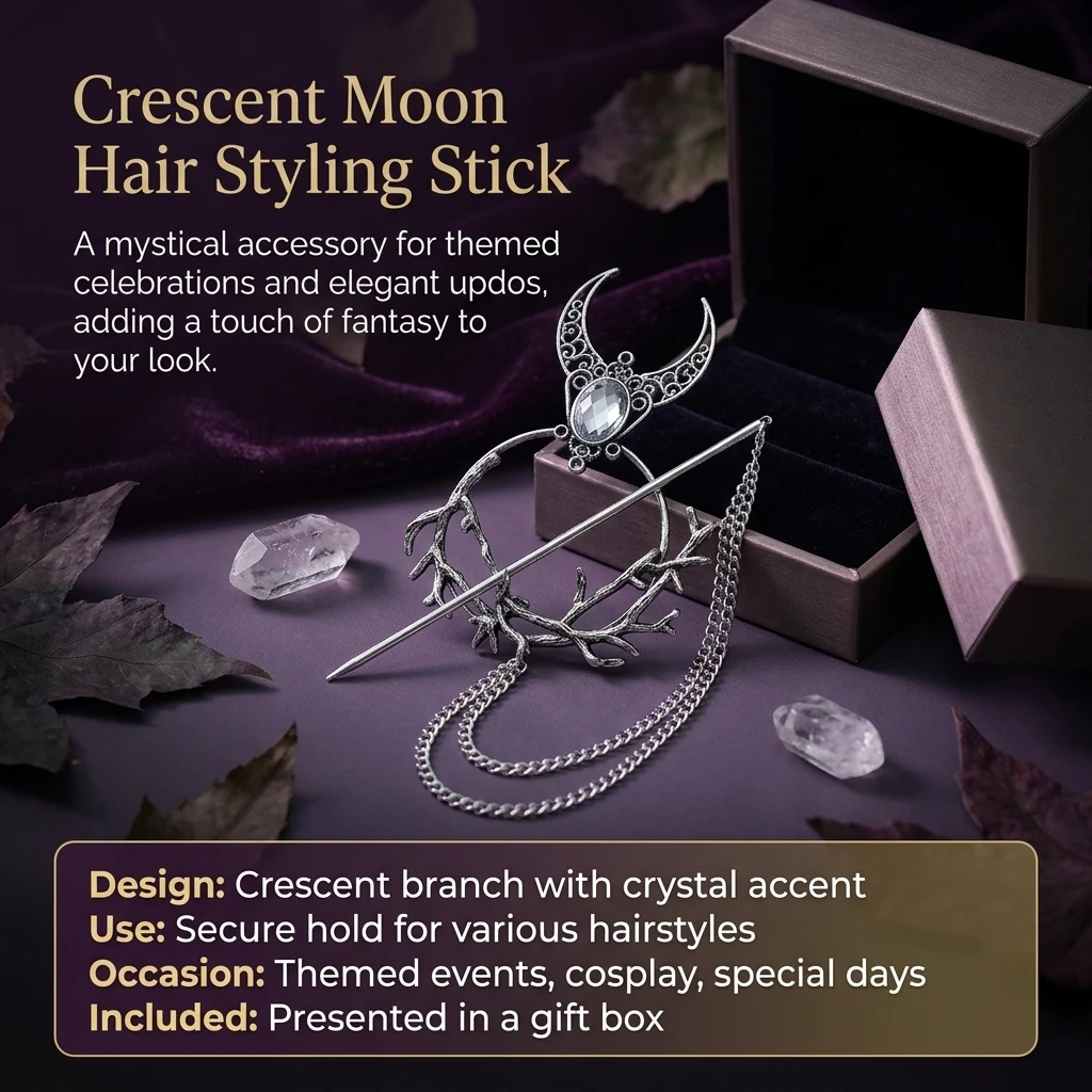 Alloy Round Hair Stick for Halloween Cosplay Women Ponytail Holder Vintage Moon Shaped Tassel Hairpin Retro Hair Accessories view 2