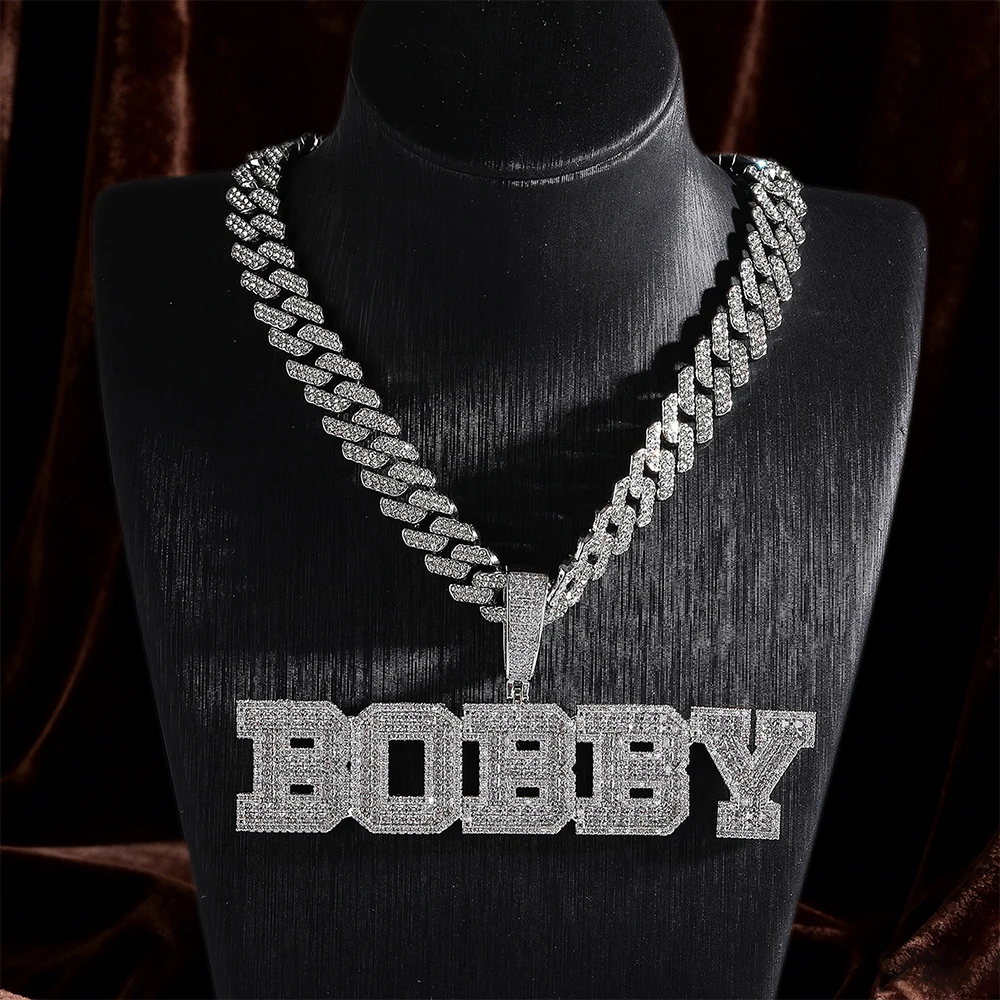 Custom Pendant Name Letter Iced out CZ Stones Prong Setting Full Inlaid Cubic Zirconia Hip Hop Jewelry Fashion Gift for Men