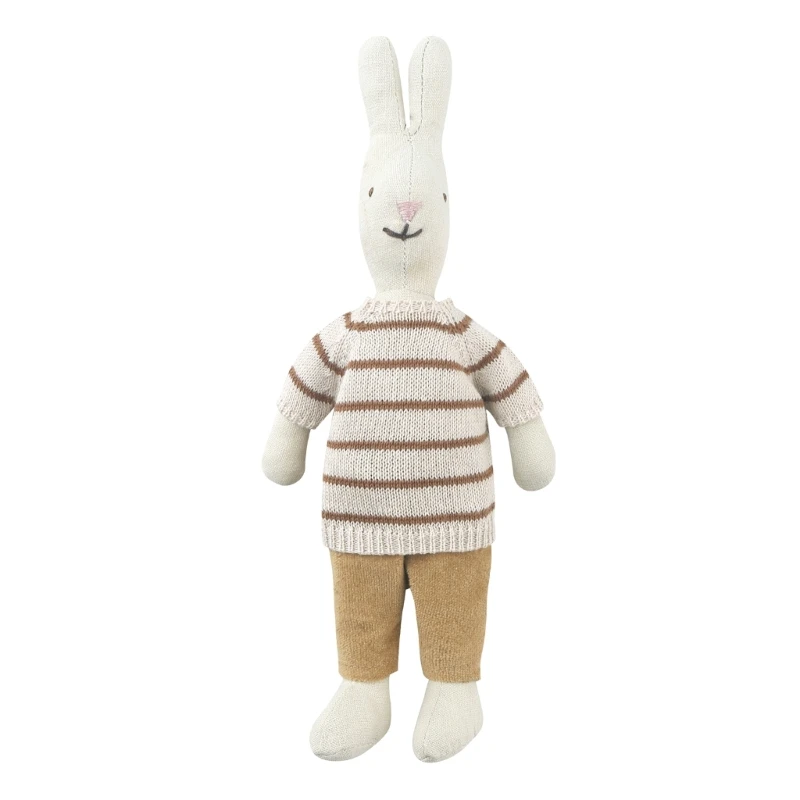 Skin-friendly Stuffed Rabbit with Knit Stripe Sweater Girls Sleeping Cartoon Plush Toy Children Birthday Gift