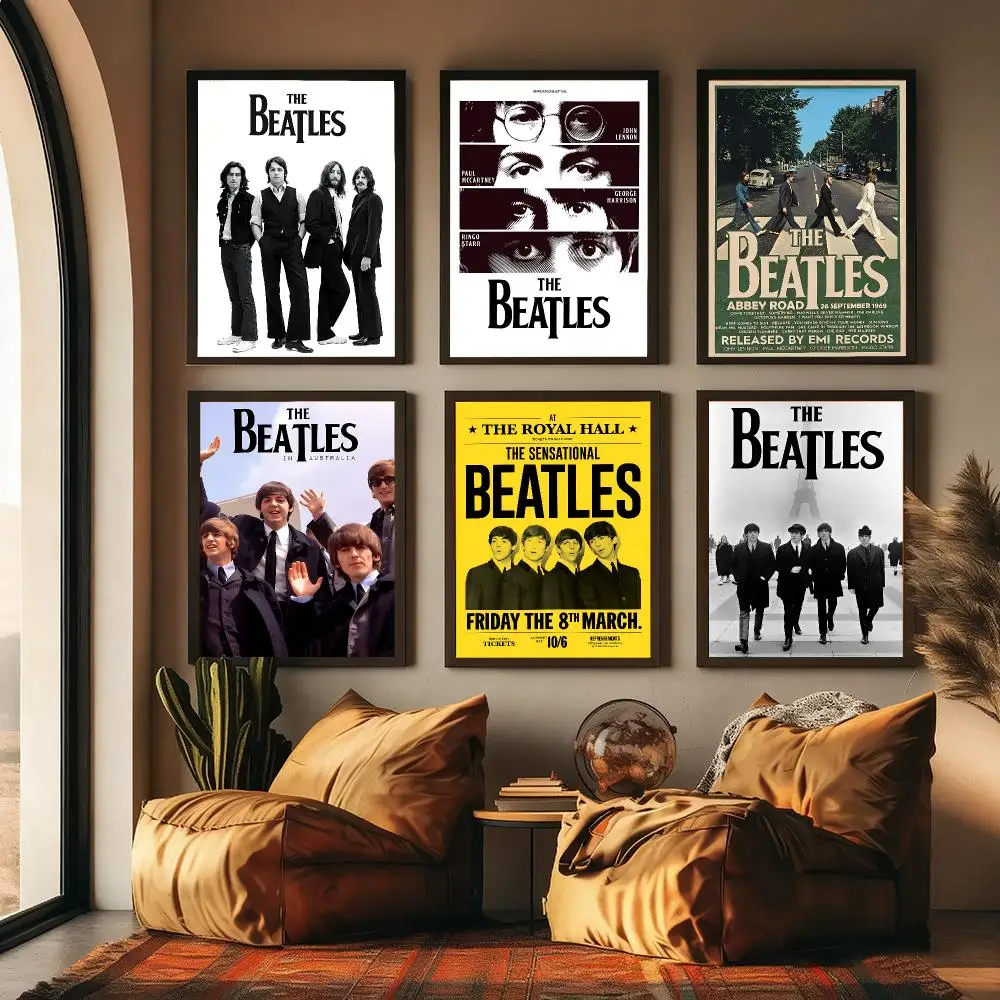 Vintage Rock T-The B-Beatles Painting Calligraphy Canvas Poster Hallway Bedroom Living Room Home bar Decoration interior Wall