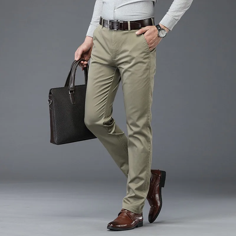 New Men's Pants Straight Loose Casual Trousers Large Size Cotton Fashion Men's Business Suit Pants Green Brown Grey