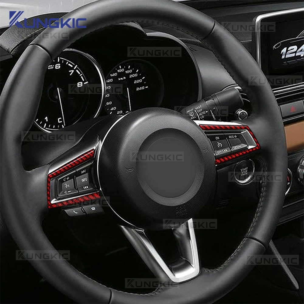 ملصق زر عجلة قيادة السيارة من ألياف الكربون الناعمة لسيارة Mazda MX-5 MX5 Miata Roadster ND ND2 MK4 2015-2025/Fiat 124 2016-2020