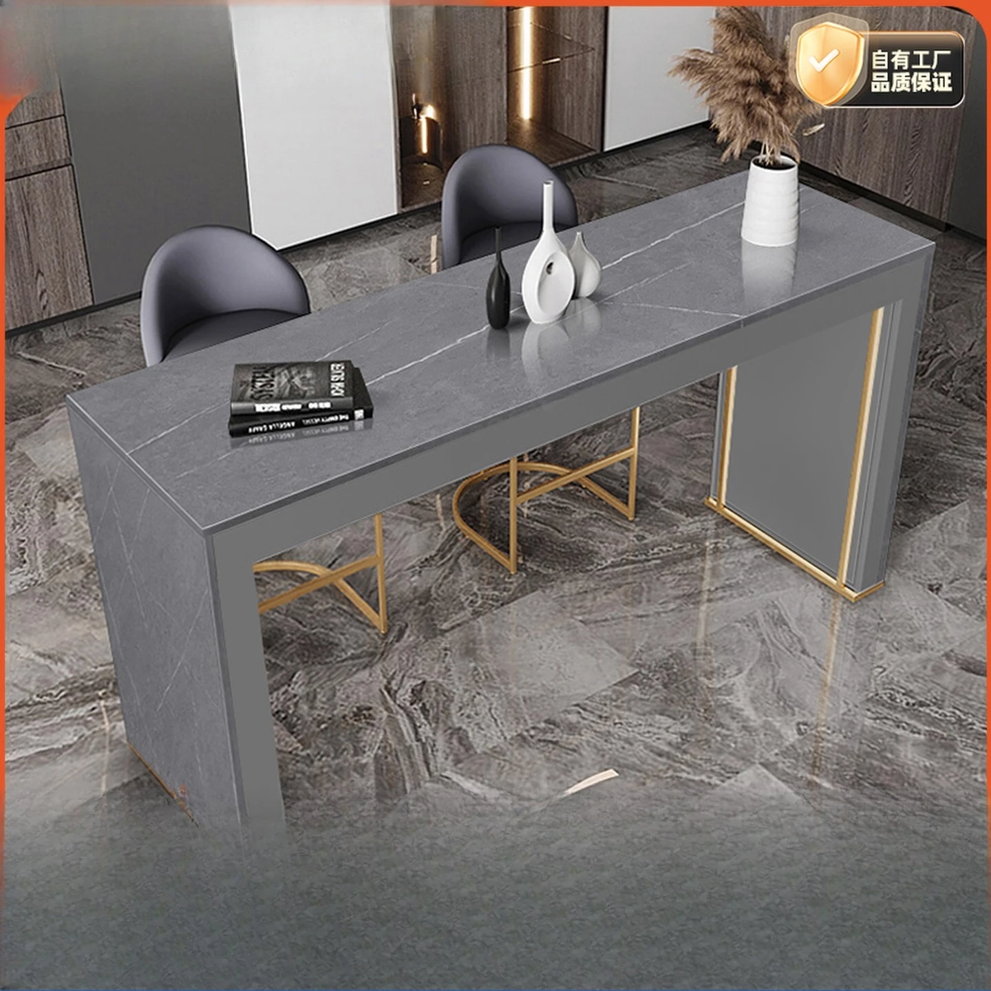 

Italian light luxury wall rock slab bar table household kitchen partition long table modern simple high table and chair combinat