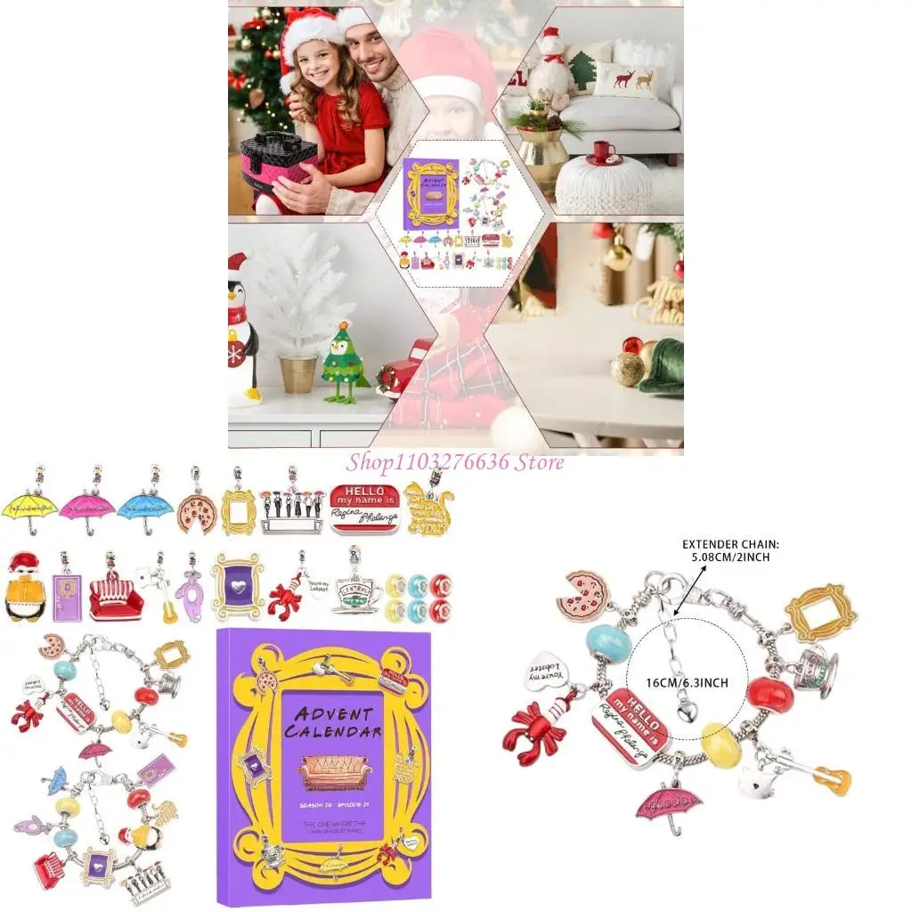 

R6FD 2024 Christmas Advent Calendar Charm Bracelets with 2pcs DIY Charm Bracelets Set