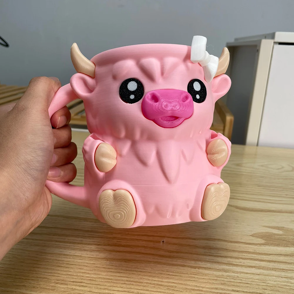 再利用可能なハイランド牛アイスパイントホルダー ハンドル付き 3D プリントアイスクリームカップ容器ビール缶アイスキャンデースリーブパーティーギフト