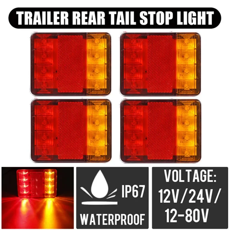 1/2 Pair Waterproof 8 LED 12-80V Tail Lights Car Warning Rear Stop Turn Signal Reverse Lamps for UTE Trailer Boat Truck Caravans