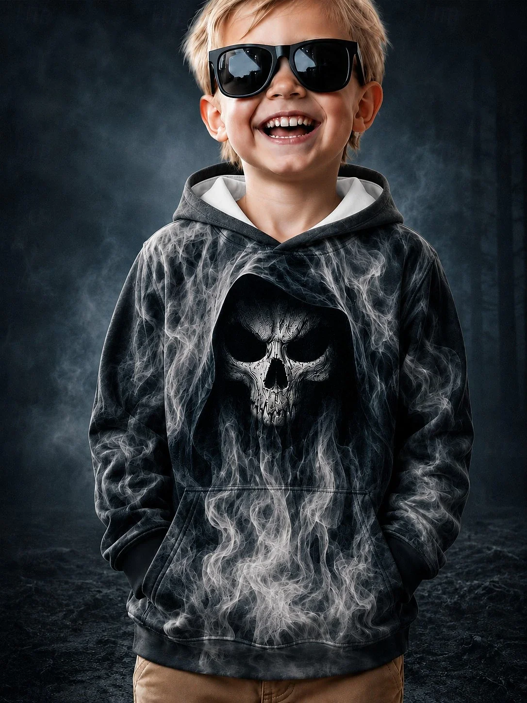 2026 Halloween Boys' 3D Graphic Skull Hoodie Pullover Long Sleeve Spring Sports Fashion Streetwear Kids 4-7 Years Hooded Casual