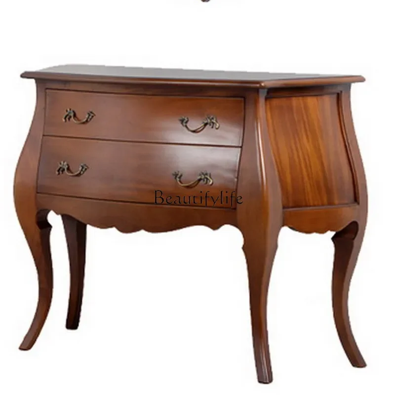 Solid Wood Console Tables Two Drawers Console American Semicircle Arc Hallway against the Wall Decoration Table