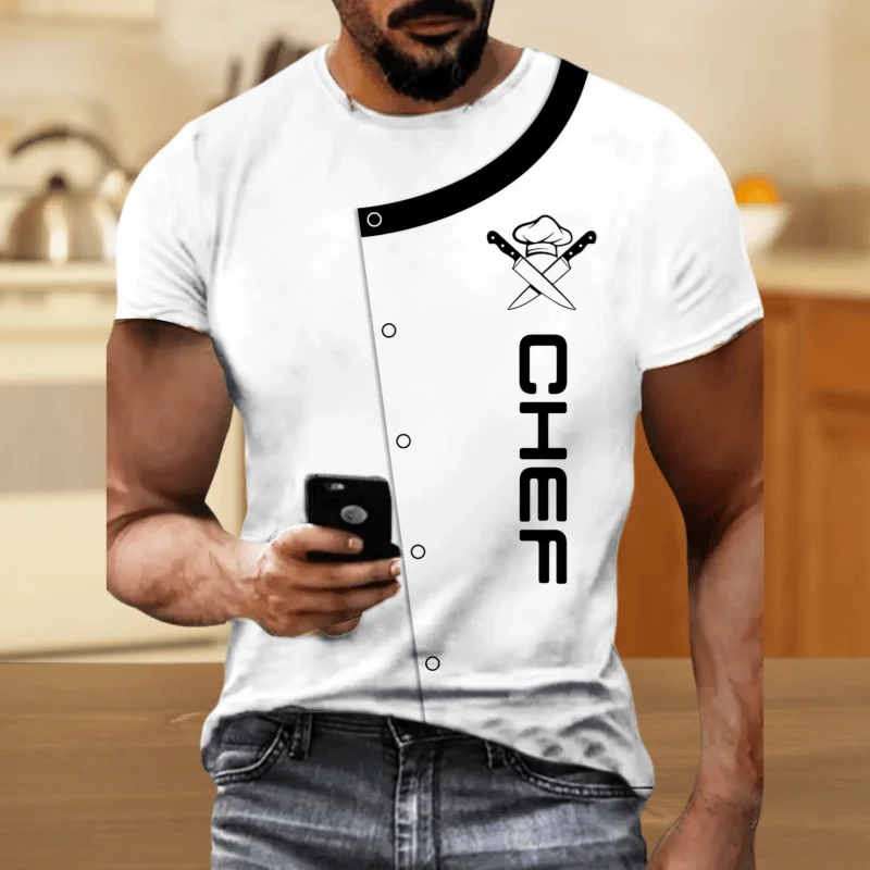 

New Men T-Shirt 3D Chef Uniform Print Tops Tees Fashion Short Sleeve Outfit O-Neck Clothing Male Casual Stylish Streetwear Moto