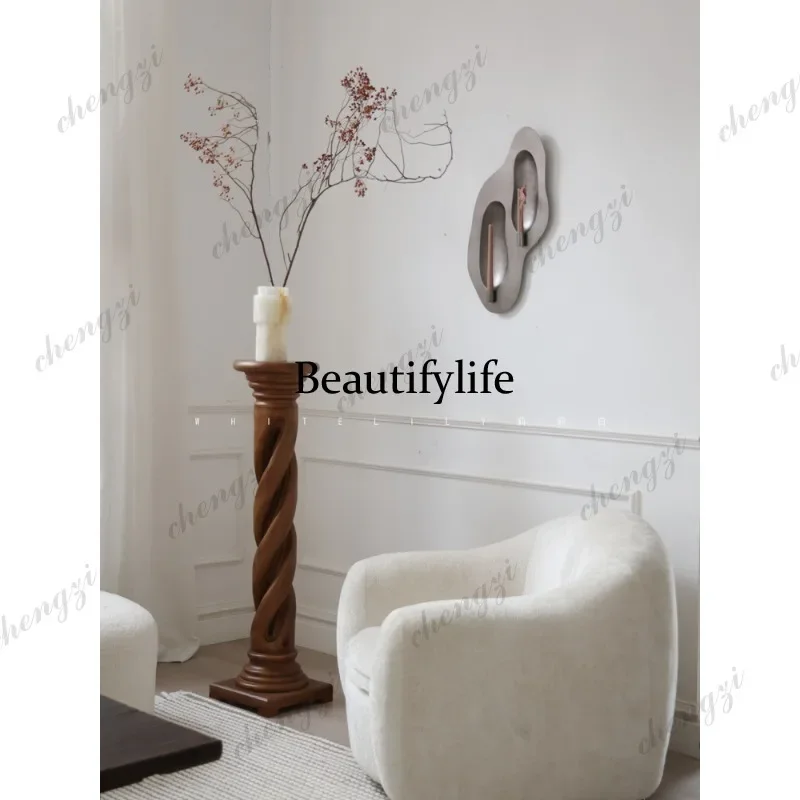 R134 wabi-sabi wind solid wood pillar base wood carving art ornament B & B hotel floor-to-ceiling entrance decoration table