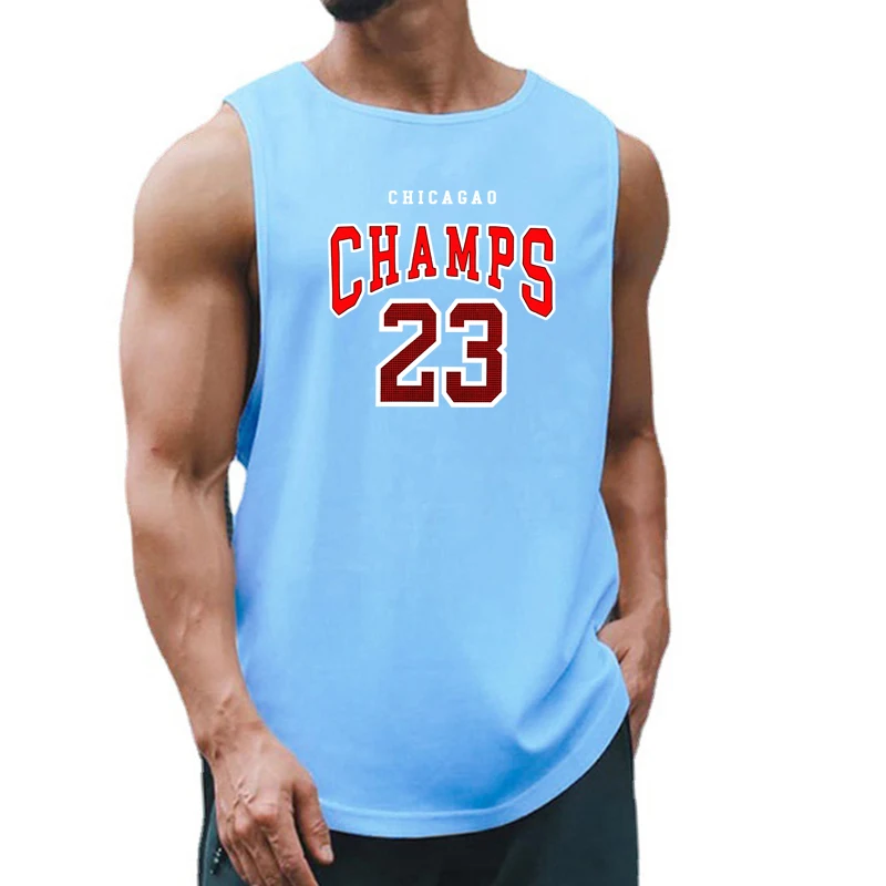 Chicago Champs NO. 23 USA City Team Fitness Tank Top Mens Gym Clothing Mesh Quick Dry Casual Sports Sleeveless Basketball Jersey