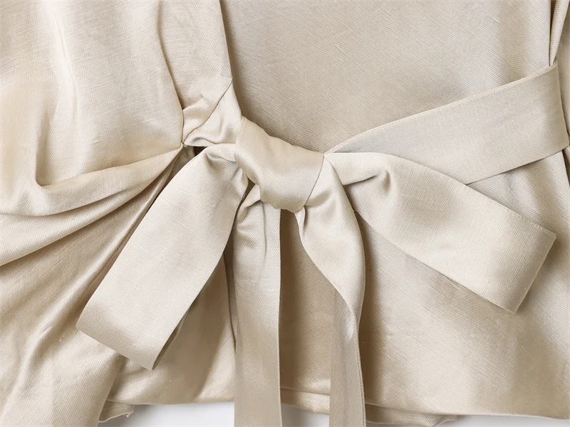 قميص نسائي 2025 خريف نمط جديد لون الشمبانيا كم طويل فتحة مزدوجة التعادل مزين الخامس الرقبة قميص مثير موضة أنيقة #5