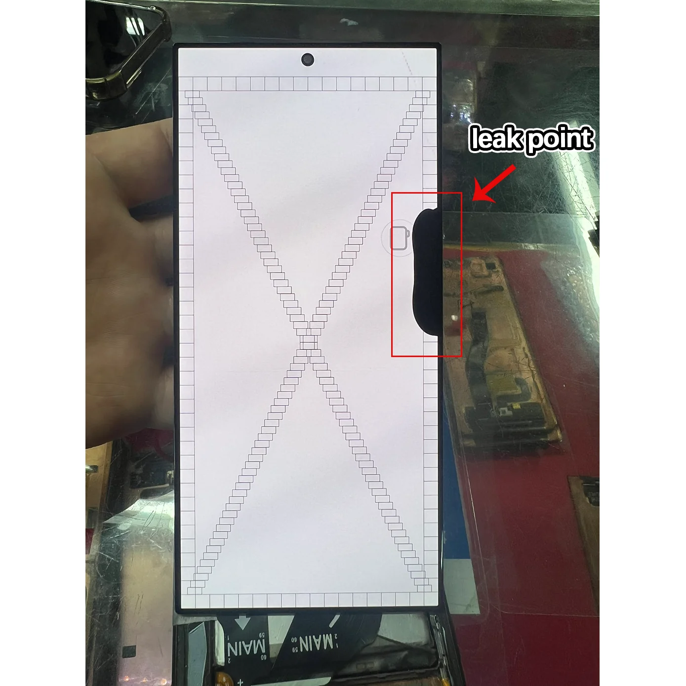 Zwarte vlekken voor Samsung S24 Ultra S928E, defecte LCD-scherm- en touchscreenmodule, inclusief digitizer, met defect voor S24U LCD.