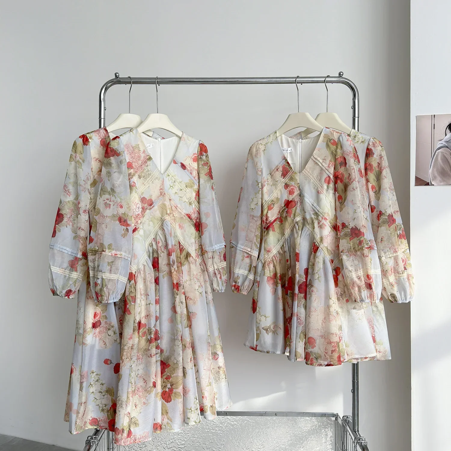 France Vintage Elegant Midi Dress Women V Neck Chic Y2k Design Beach Style Dress Female Print Korean Fashion Clothing Autumn New