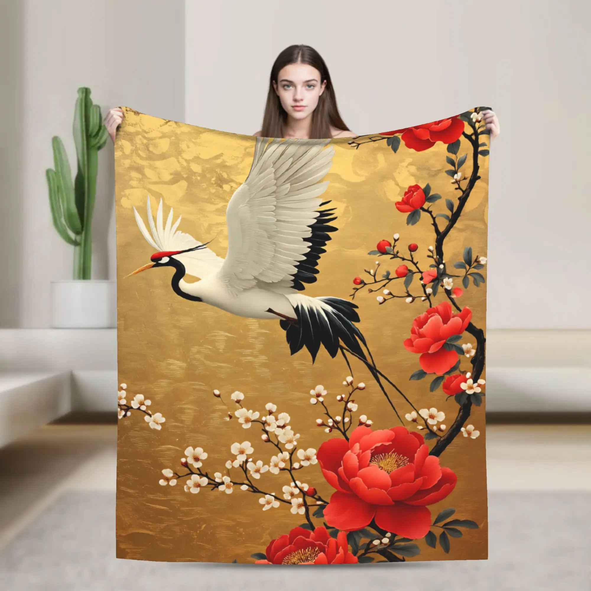 Chinese Style Crane Blanket Quality Warm  Throw Blanket Spring Children Couch Bed Street Trend Bedspread