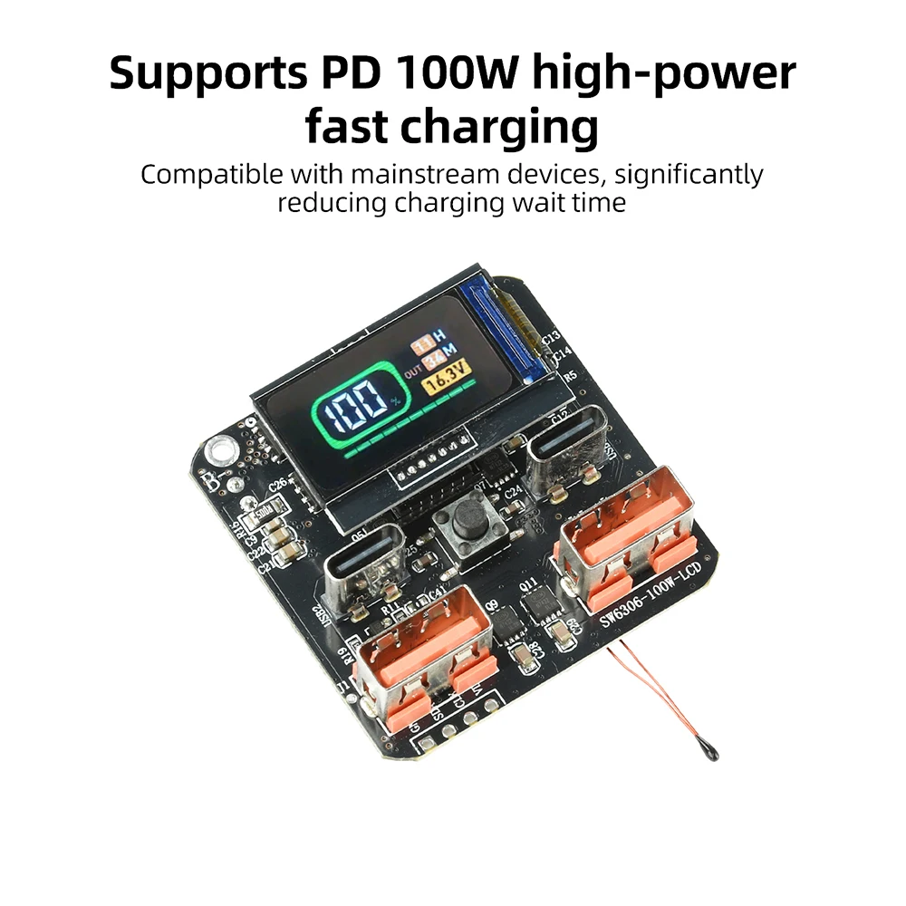 4S PD 100W Type-C Bidirectional Fast Charging Module Colour Screen SW6306 Power Bank Circuit Board for Ternary lithium Batteries