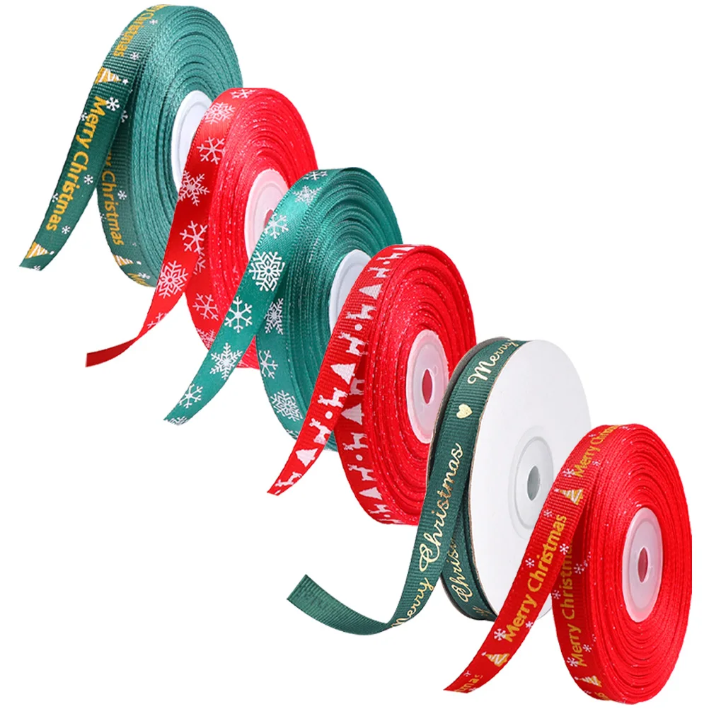 

6 Pcs Christmas Gift Wrapping Ribbon Satin DIY Bow Decorations Packing Tree Xmas Present Box nament Holiday Craft Supply