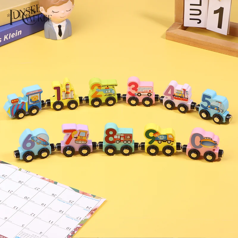 

Children's Educational Wooden Toys 12-section Magnetic Digital Car Educational Assembly Colorful Wooden Small Fire Educational T