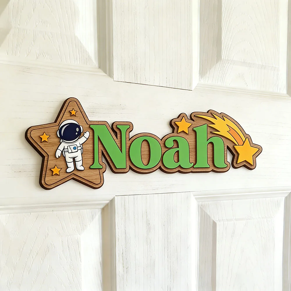 Space Astronaut & Shooting Star Custom Name Sign Galaxy Nursery Wall Art Personalized Wooden Plaque for Kids Room image 3