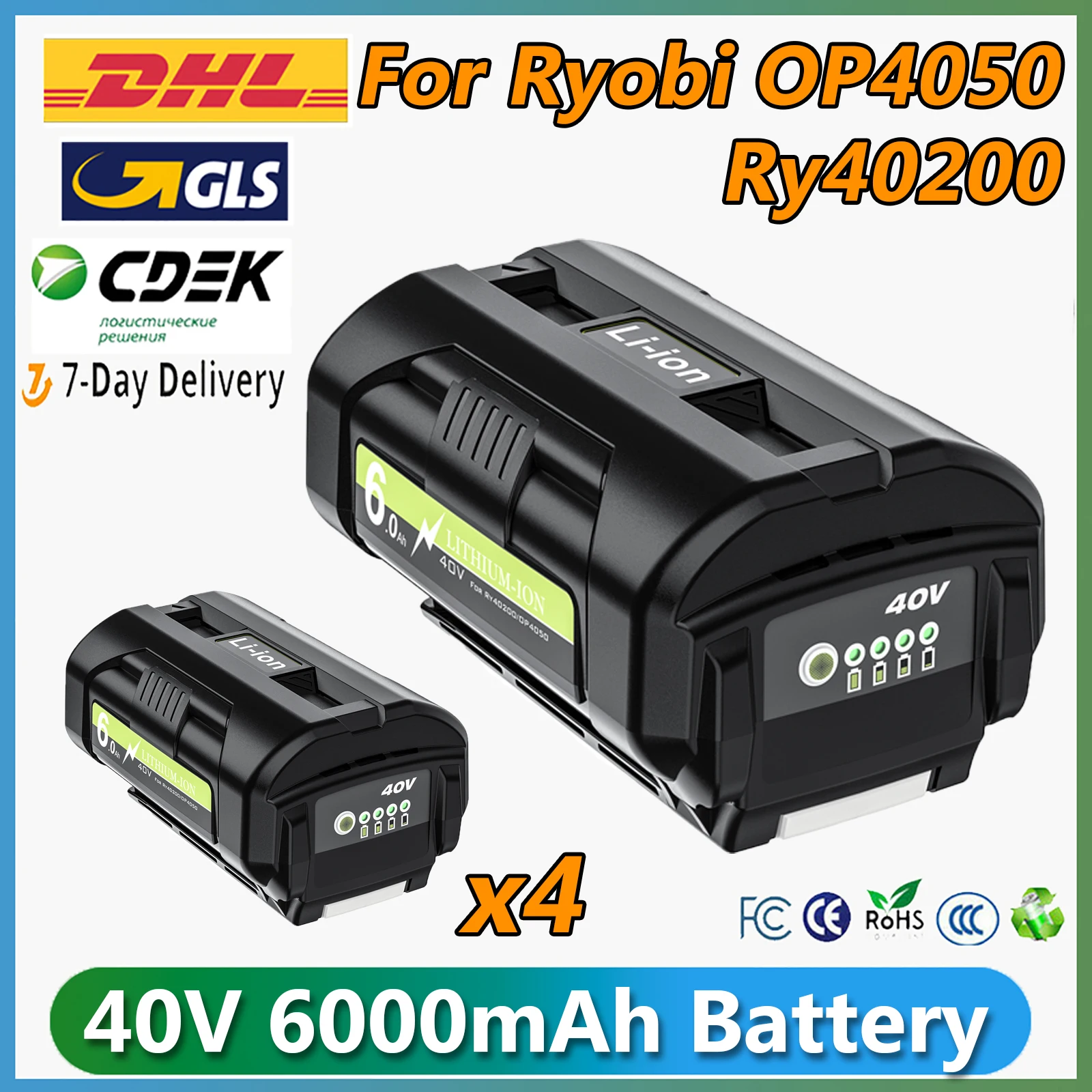 Replacement Batteries For Ryobi OP4050 Battery 40V 6.0Ah  Li-ion Battery For Ryobi OP4026 OP4030 OP40401 OP4060A OP40201 OP40301