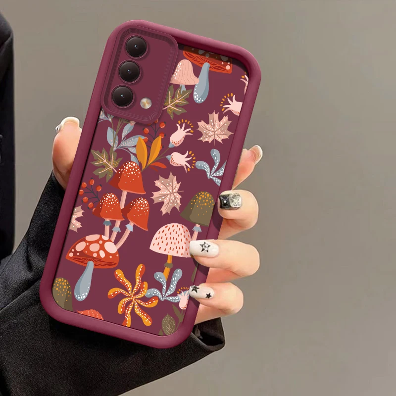 Shockproof Matte Phone Case For OPPO A17 A5X A17K A16E A5S A15S A9 A3 Pro A3X A16K A15 A12 A11K Mushroom Pattern Silicone Cover
