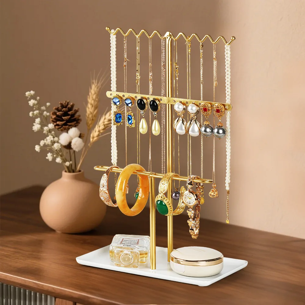 

Women Gift Earring Stud Bracelet Holder Necklace Show Shelf Metal Jewelry Organizer Storage Rack