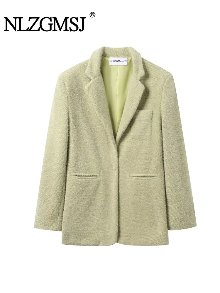 

NLZGMSJ шикарный женский пиджак, однобортный однобортный пиджак с v-образным вырезом и длинными рукавами, карманами, толстый пиджак, модный 2021, офисные женские пиджаки