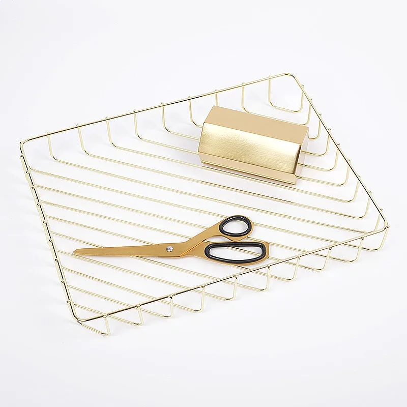 Multipurpose Nordic Danish Gold Wire Storage Basket A4 File Organizer Desktop Fruit Basket