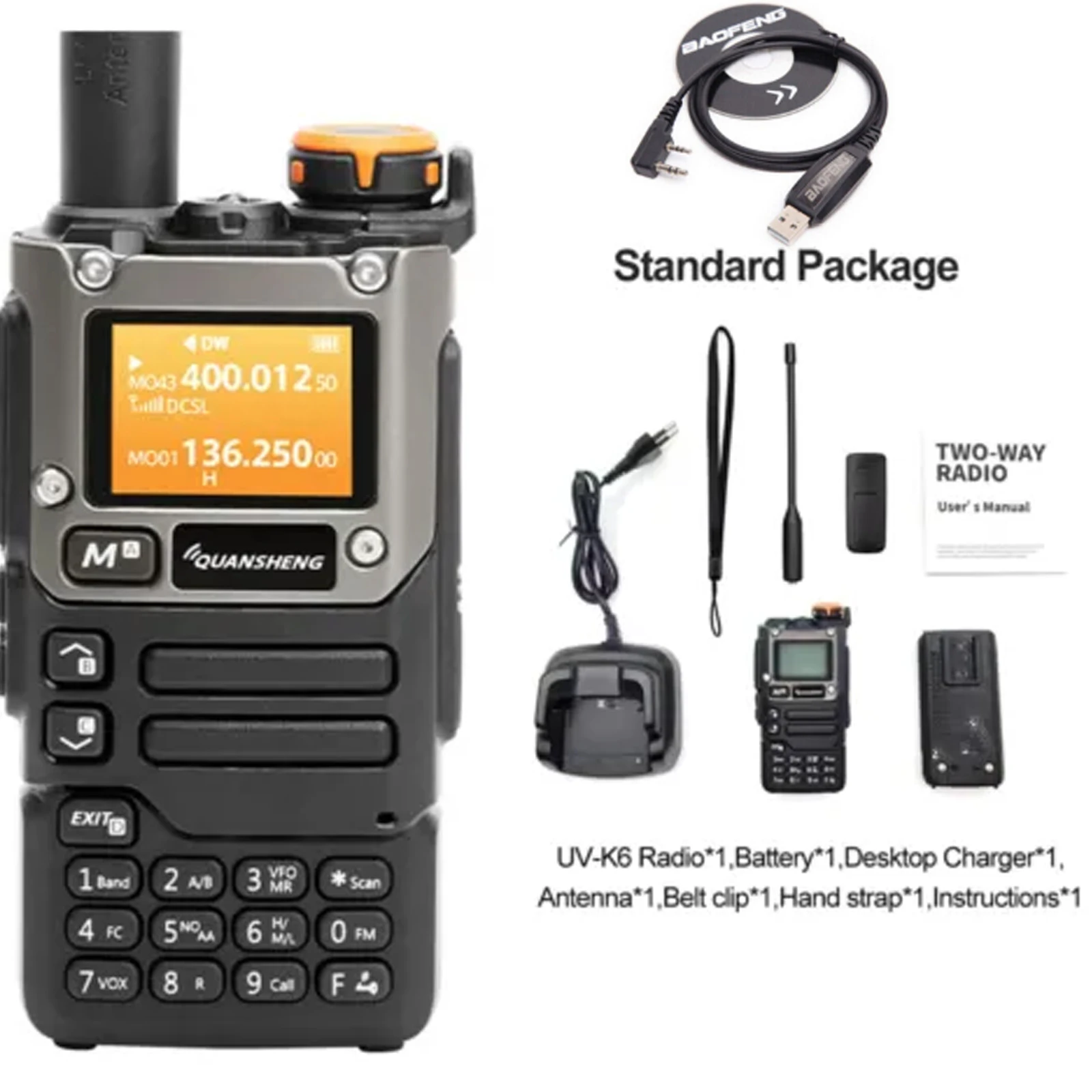 

Quansheng UV-K6 UV-K5(8) Walkie Talkie 5W Type C UHF VHF Dual Band Two Way Radio with USB Programming Cable