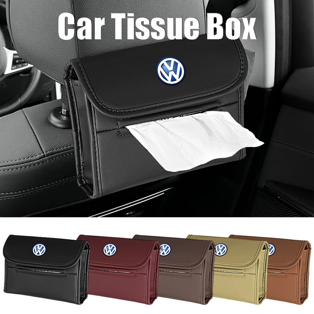 PU Leather Car Tissue Box Rear Seat Sun Visor Hanging Bag Auto Interior Organizer Accessories For Volkswagen VW Golf Polo Rline