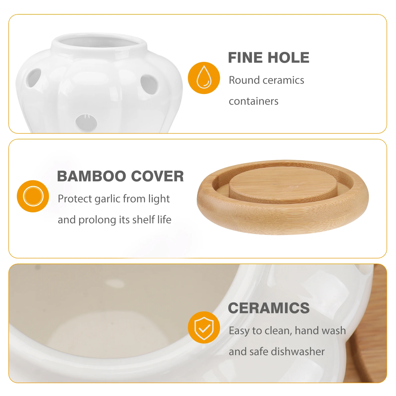 

Ceramic Garlic Container 12 Vent Holes Bamboo Lid Cool Dry Kitchen Organizer for Garlic Ginger Onion