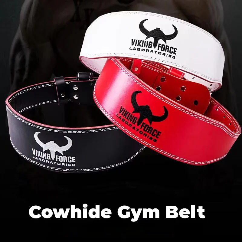 Cowhide Weightlifting Belt for Men and Women Embroidery Viking Fitness Workout Belt for Gym Powerlifting Back Support Protection