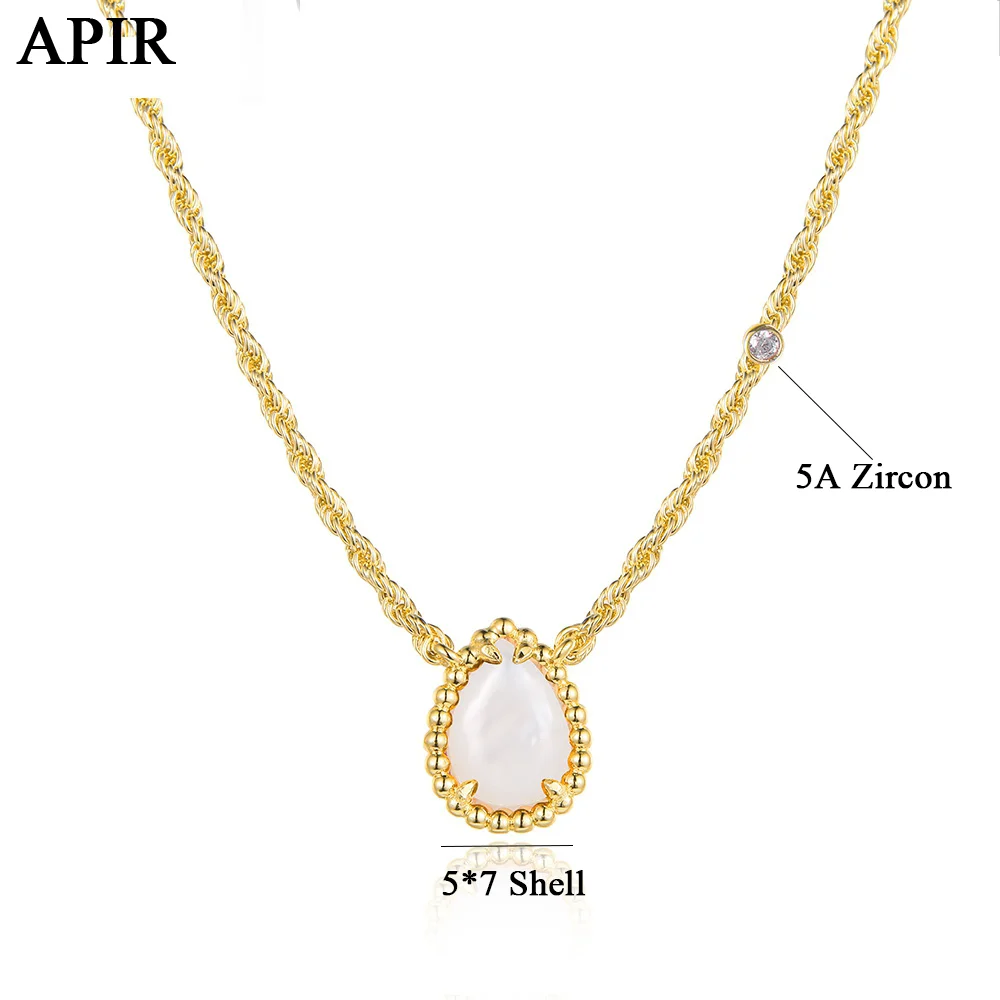 

APIR Shell Water Drop Necklace Bohemian Style Women's Pendant Necklace 5A Zircon Chain Necklace Light Luxury Jewelry Necklace