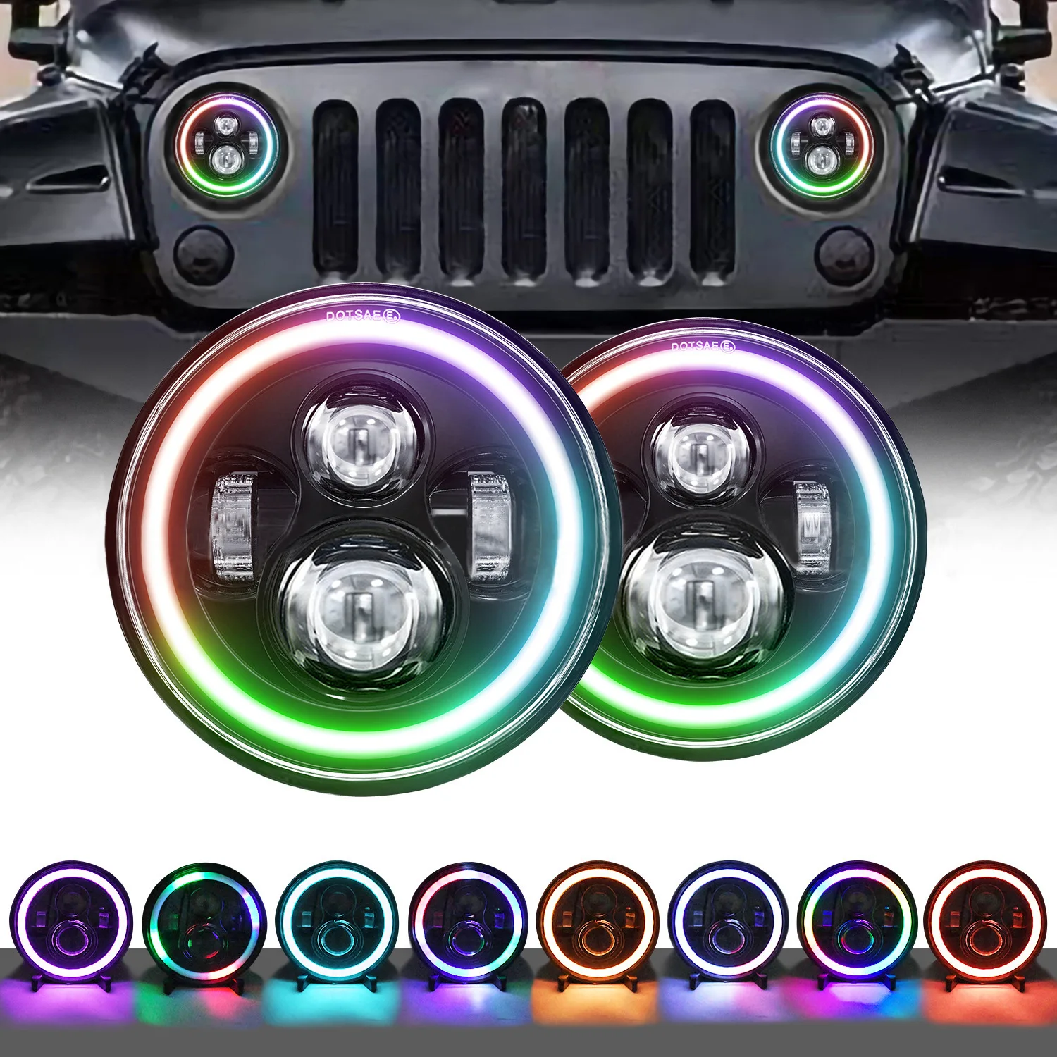 RGB Universal 7 Inch Led Car Motorcycle Headlight DRL H4 Headlamp For Harley BMW Yamha Honda 7