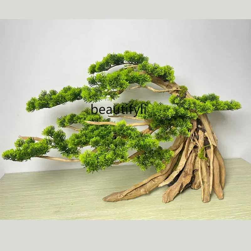 Artificial Greeting Pine Living Room Entrance Home Bonsai Lucky Pine Tree Decoration Dried Wood Landscape