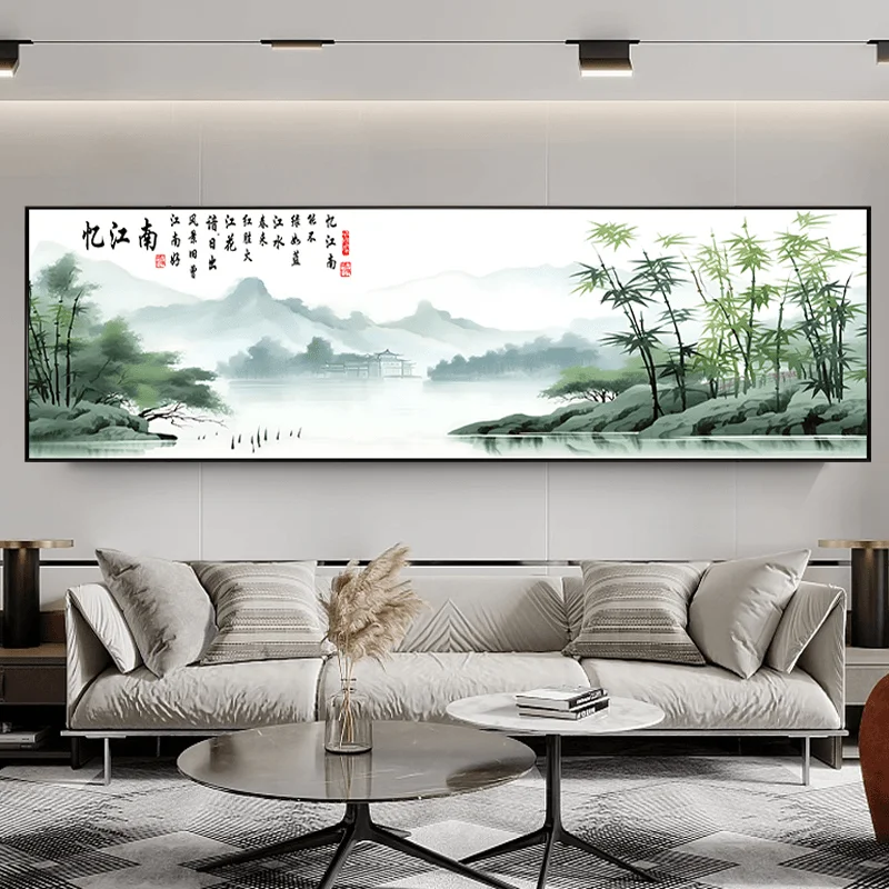 

Ручная вышивка крестиком в стиле Цзяннань, новинка 2025 года, большая акварельная картина с горным пейзажем, декоративное хлопковое полотно для гостиной