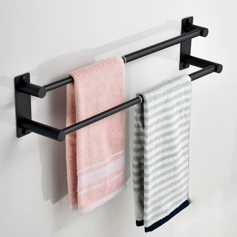 

No-Drill Telescopic Double Rod Towel Rack Modern Stainless Steel Wall-Mounted Bathroom Towel Holder