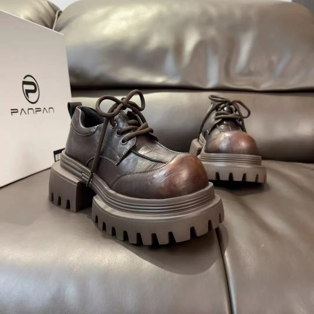 

Женские лоферы на плоской подошве и платформе, офисная кожаная обувь на шнуровке, зима 2026, трендовые спортивные повседневные кроссовки Mujer Zapatillas