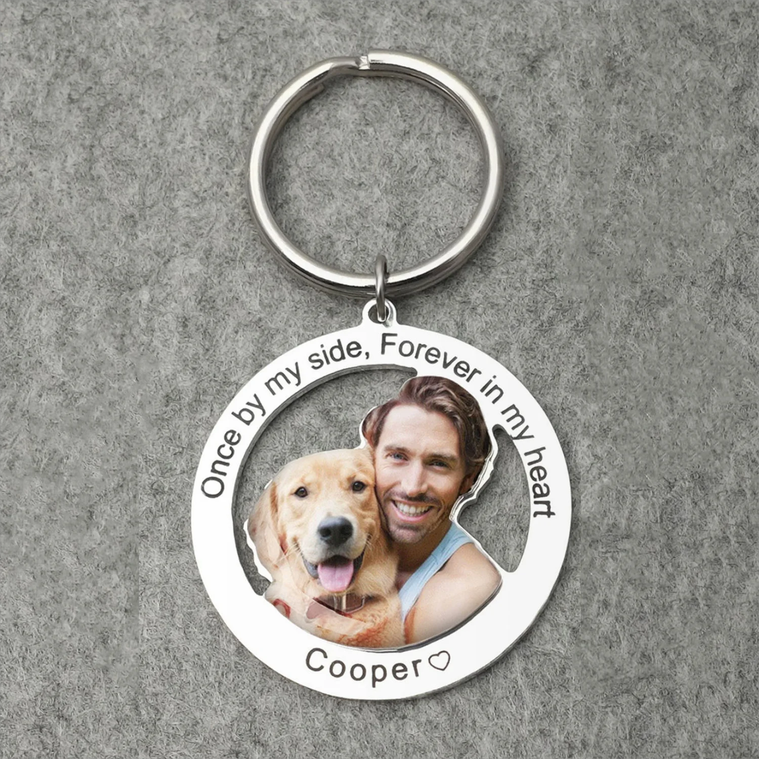 Personalized Dog Photo Keychain Customized Pet Portrait Key Chain Picture Keyring Engraved Name Pet Memorial Gift for Dog Lover