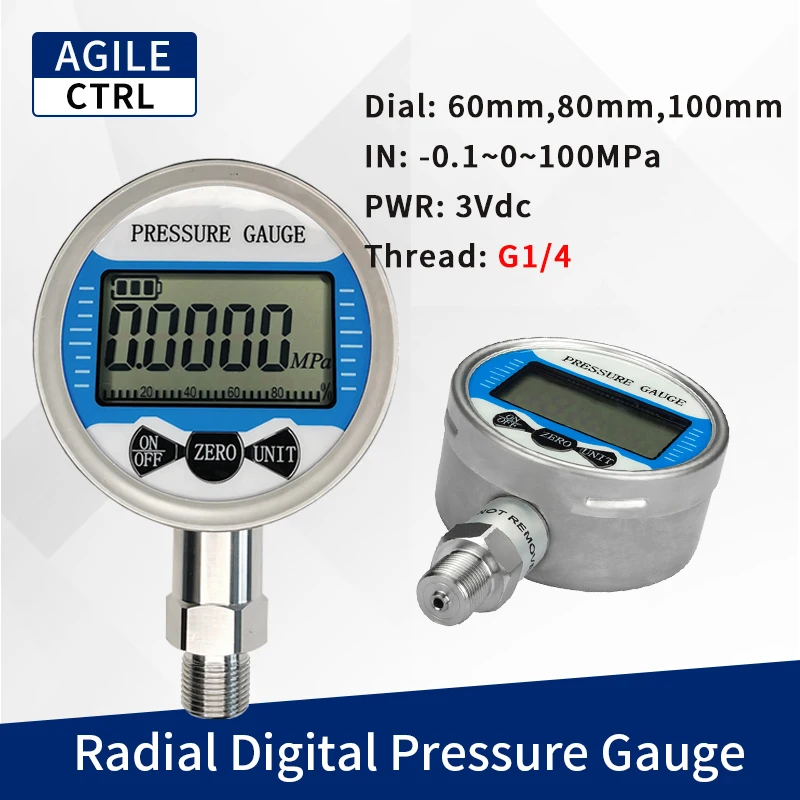

Digital Display Radial 100mm Dial Digital Pressure Meter G1/4 Hydraulic Pressure Gauge Air Oil Liquid Digital Pressure Gauge