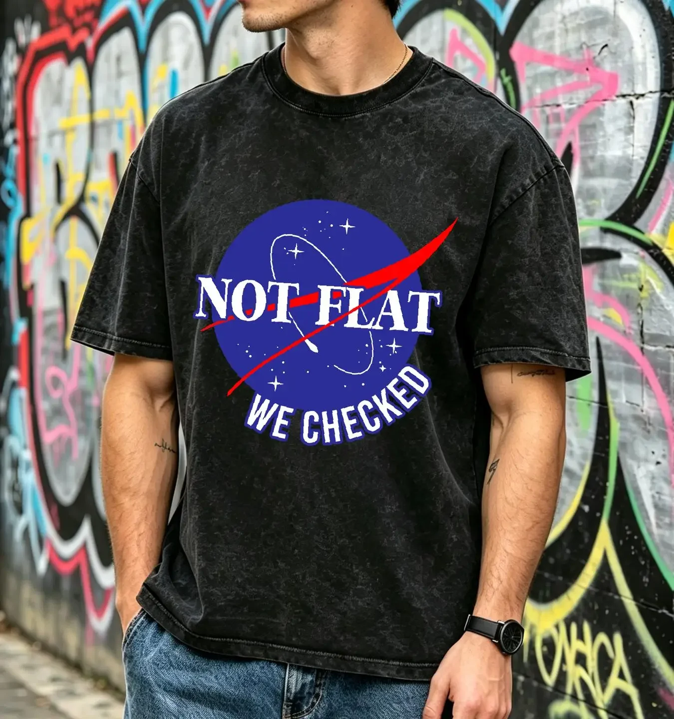 washed T Shirt NEW LIMITED Not Flat We Checked Design Great Idea Premium S 5XL vintage Washed Comfortable Breathable Unisex