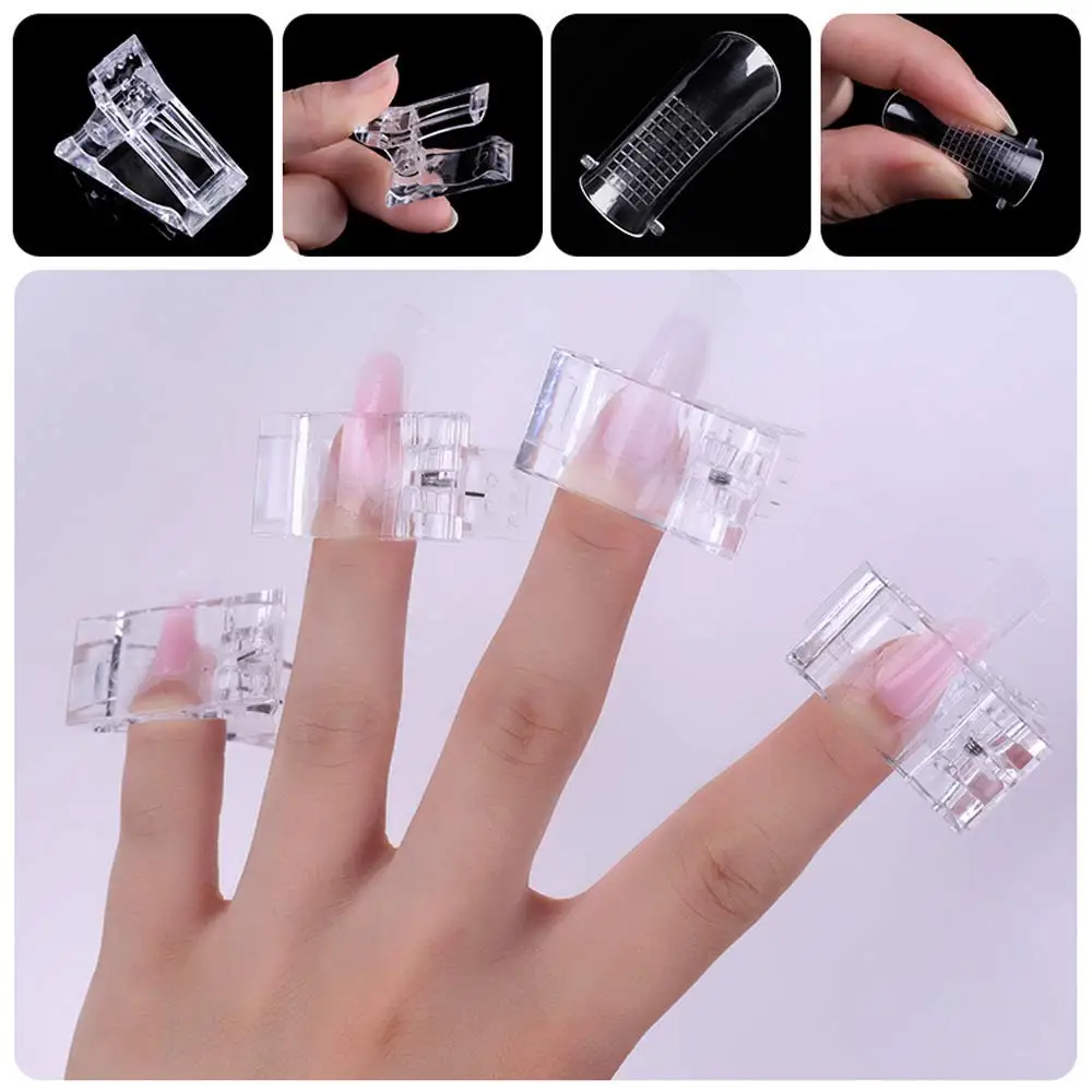 10 Pcs Poly Gel Finger Nail Extension LED Builder Clamps, Manicure Nail Art Tool Nail Tips Clip Transparent Fixed Clamp For Nail